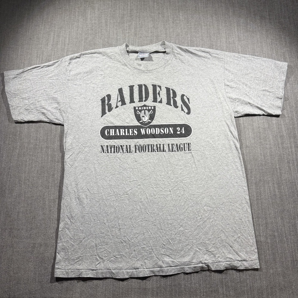 Vintage Oakland Raiders Shirt Mens XL Gray NFL Football Charles Woodson 24 Tee